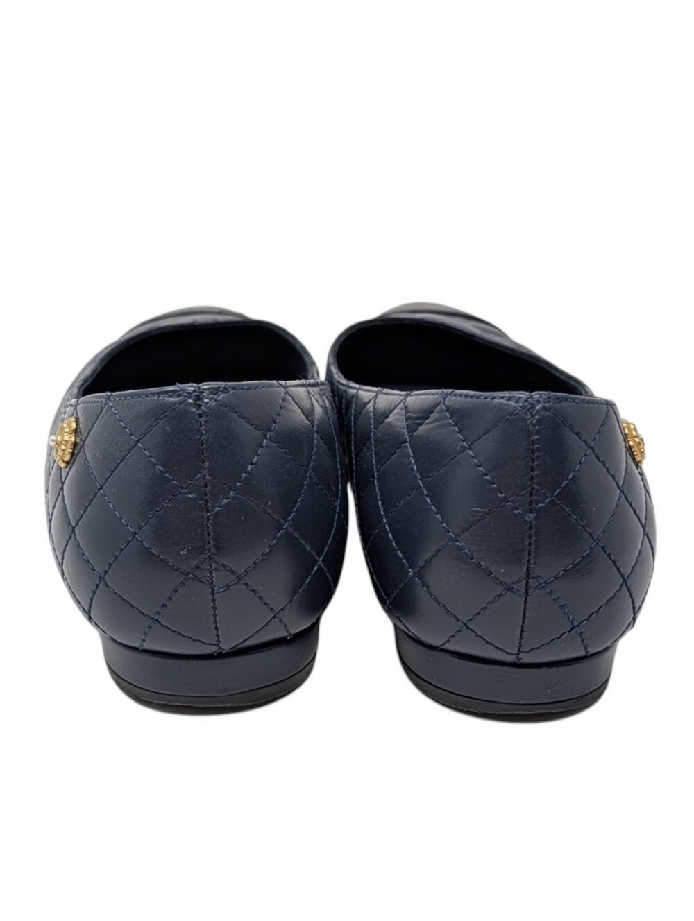 Chanel Navy Blue Quilted Cap Toe Camellia Charm Ballerina Flat Size EU 40.5 - Picture 6 of 10